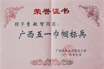 李敏智书记获得广西五一巾帼标兵荣誉称号